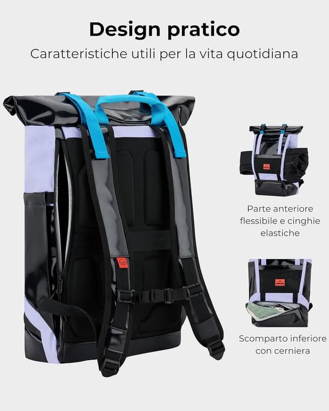 Detalle de Johnny Urban Ashton Zaino rolltop con porta PC 16" e scomparto scarpe, idrorepellente