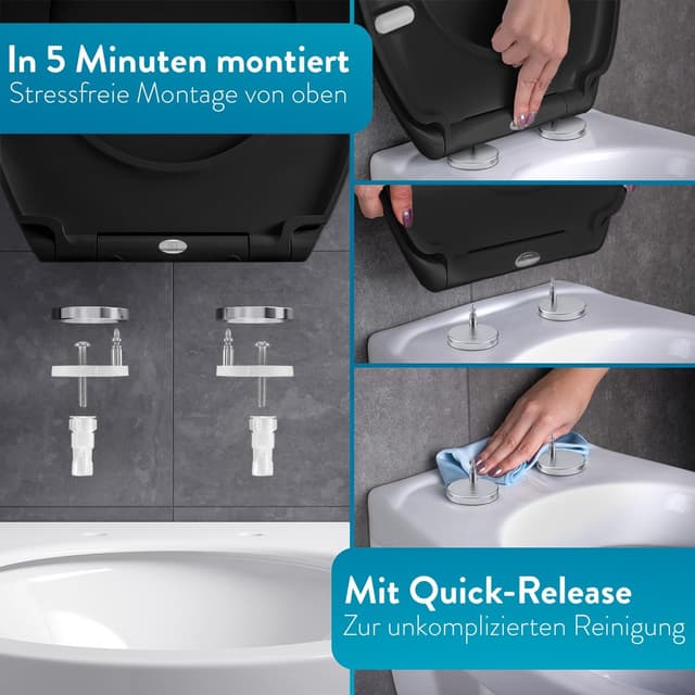 Detalle de BENKSTEIN coperchio WC antibatterico oval, duroplast con Quick Release e softclose, sedile WC in acciaio inox rimovibile