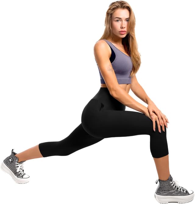 Detalle de Leafigure Capri Leggings for Women – High-Waisted Athletic Shorts with Pockets