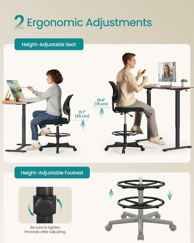 Detalle 2 de Drafting stool chair with height 55 to 75 cm