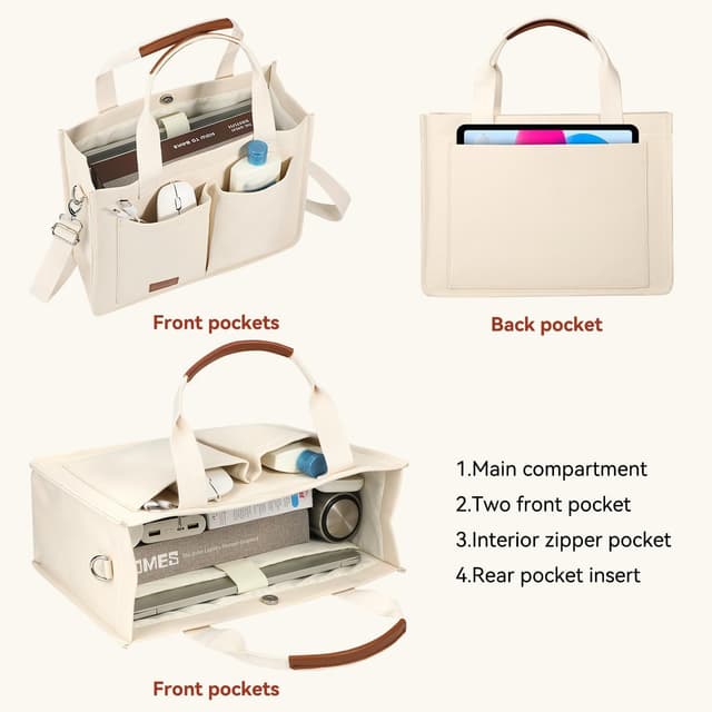 Thumbnail 4 de Voova Large Canvas Tote Bag 13–14" Laptop Compartment