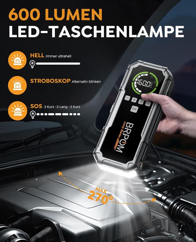 Detalle 2 de BRPOM Starthilfe Powerbank 8000A 26800mAh mit Kompressor