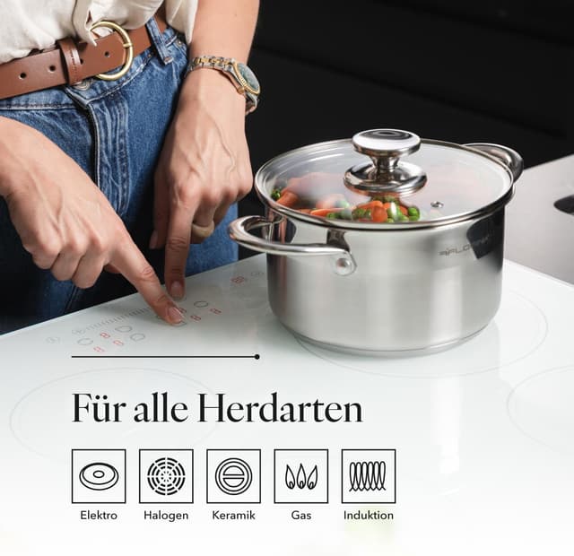 Detalle de FLORINA Falcon Edelstahl-Kochtopf 1,9 l (Ø 16 cm) mit Glasdeckel und Innenskala