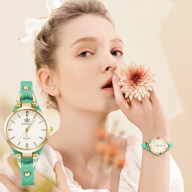 Detalle de OFFCUP Orologio da donna analogico al quarzo con cinturino in pelle e movimento a tre lancette