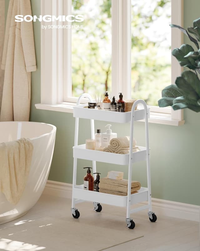 Detalle 2 de SONGMICS 3-Tier Rolling Cart 3-tier metal trolley 🛒