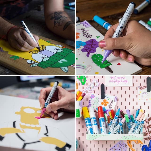 Detalle de Schneider Paint-It Acrylstifte 120202 im 5er Pack, rot – deckender Acrylmarker mit 4 mm Rundspitze