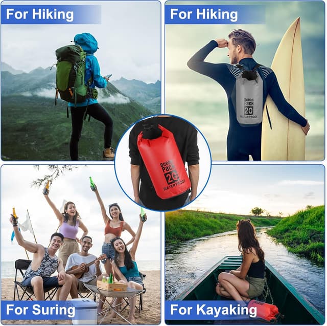 Thumbnail 6 de YELARXI Waterproof Dry Bag 10L (Green) with Whistle – roll-top water-proof storage for boating, kayaking and travel