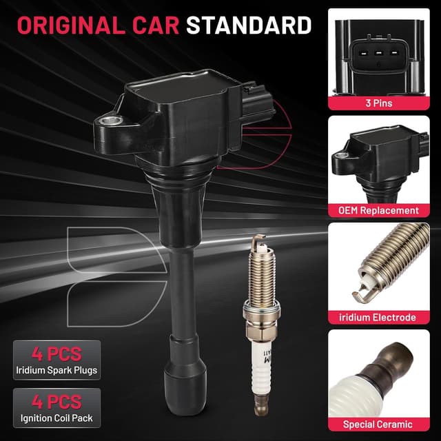 Detalle 2 de BDFHYK UF549 Ignition Coil Pack + Iridium Spark Plug 9029 Set of 4 for Select Nissan Models (2008–2021)