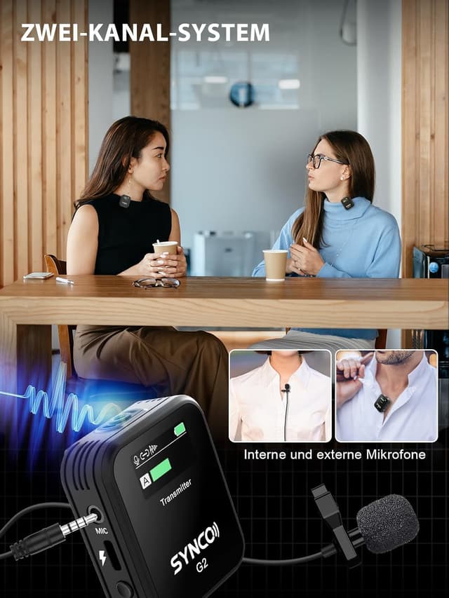 Detalle de SYNCO Wireless Lavalier Mikrofon G2(A2) 2,4 GHz (Dual-Pack) für Vlog, YouTube & Live-Übertragungen