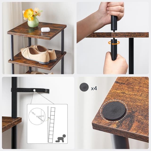 Thumbnail 6 de HOOBRO scarpiera a 10 livelli EBF32XJ01, scaffale portascarpe e portaoggetti 28 x 28 x 173 cm in marrone vintage e nero