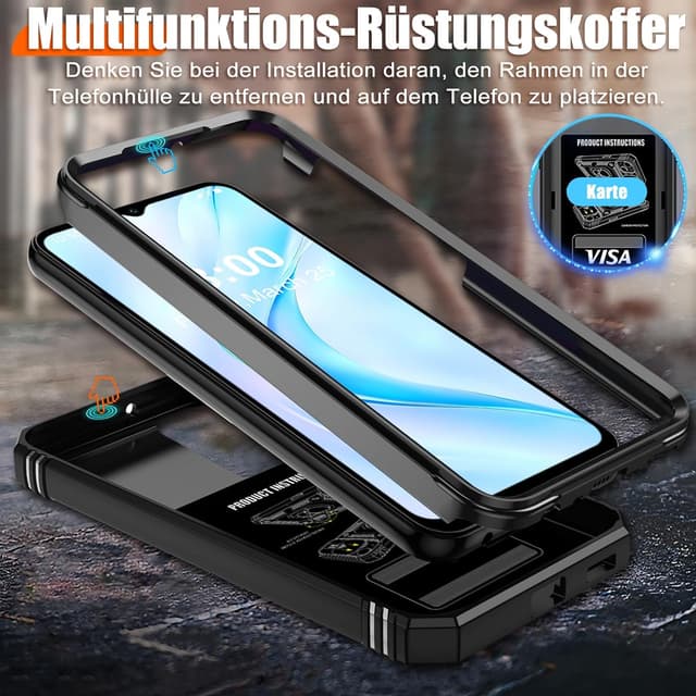 Detalle de Giyer Panzerhülle für Samsung Galaxy A16 5G inkl. Schutzfolie, Kameraschutz und 360° Metall-Ring-Ständer (Schwarz)