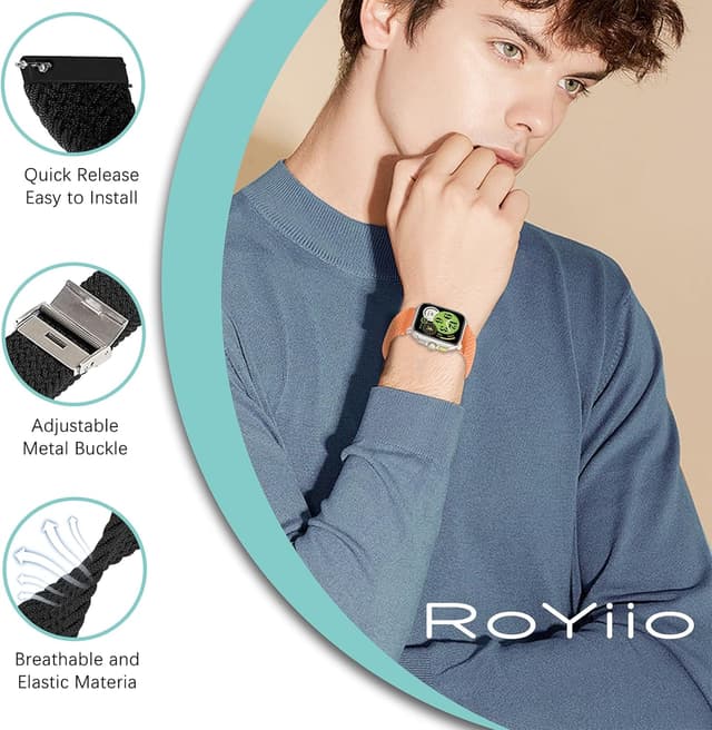 Detalle 2 de RoYiio Nylon-Armband (20 mm) für Amazfit Active 2 Square/Active 2 & weitere Modelle – Würzige Orange