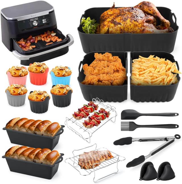 Detalle de Silikonform-Heißluftfritteuse-Zubehör für Ninja Foodi Flexdrawer AF500EU/AF500EUCP – 10,4 L + 2×5,2 L Set