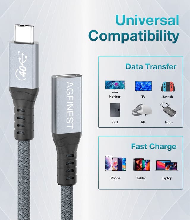 Thumbnail 6 de AGFINEST USB4 Verlängerungskabel (Thunderbolt 3/4) mit 40 Gbps und Power Delivery bis 100 W, USB-C Verlängerung