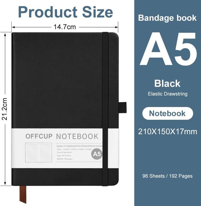 Detalle 2 de OFFCUP Carnet A5 ligné avec couverture rigide en cuir végétalien et élastique (192 pages)