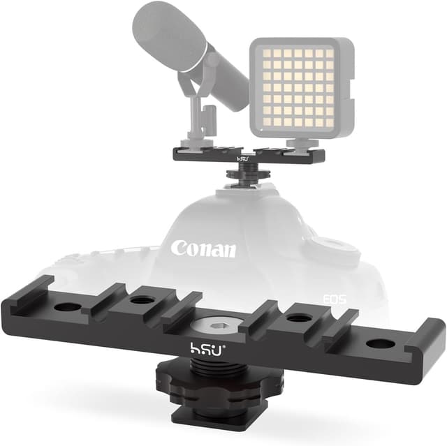 Detalle de HSU Hot Shoe Adapter Bracket – Triple cold shoe extension mount for flashes, mics and LED lights