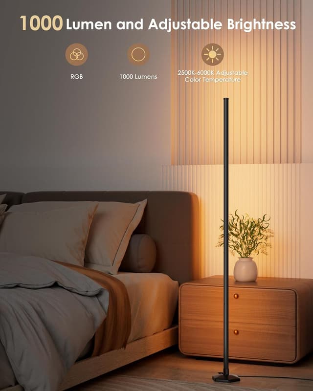 Detalle de WISIMMALL RGBIC Corner LED Floor Lamp with 16 million colours, 300+ scenes and DIY mode (170 cm height)