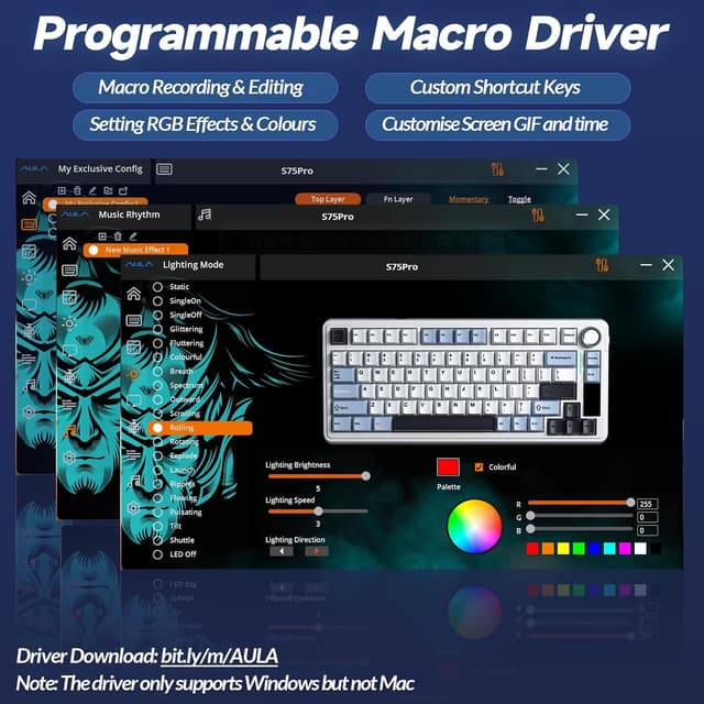 Thumbnail 6 de AULA S75 Pro Gaming Tastatur (75 Prozent) – dreifache Verbindung, TFT-Display & Hot-Swap, RGB, creamy Sound (Grau)