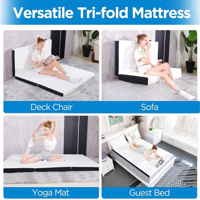 Detalle de Roxzo Folding Mattress Twin 75"x38"x3" Memory Foam