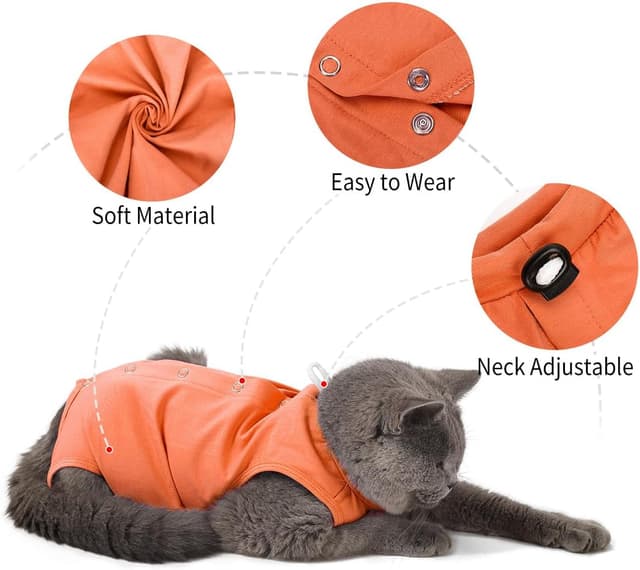 Detalle de Poiinvc Body de récupération pour chat après opération (Orange, taille M) – alternative au collier isabelin