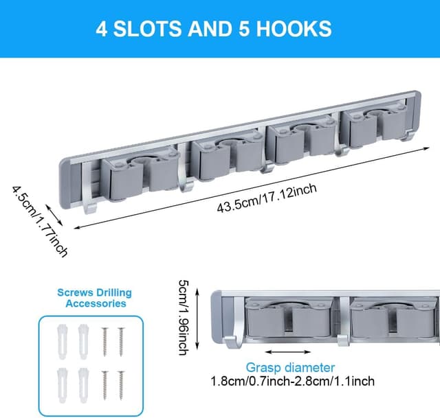 Detalle 2 de Porte-balai mural Vicloon, 4 supports