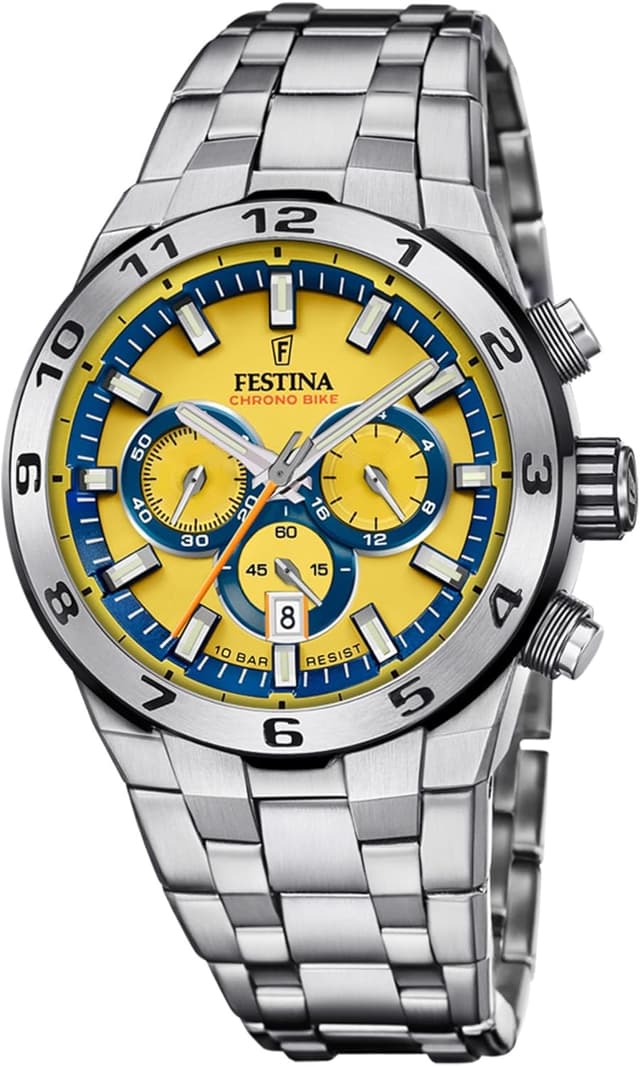 Detalle de Festina Herren Uhr Analog F20670/4 „Chrono Bike“ aus Edelstahl 316L – Quarz, Chronograph & Kalender