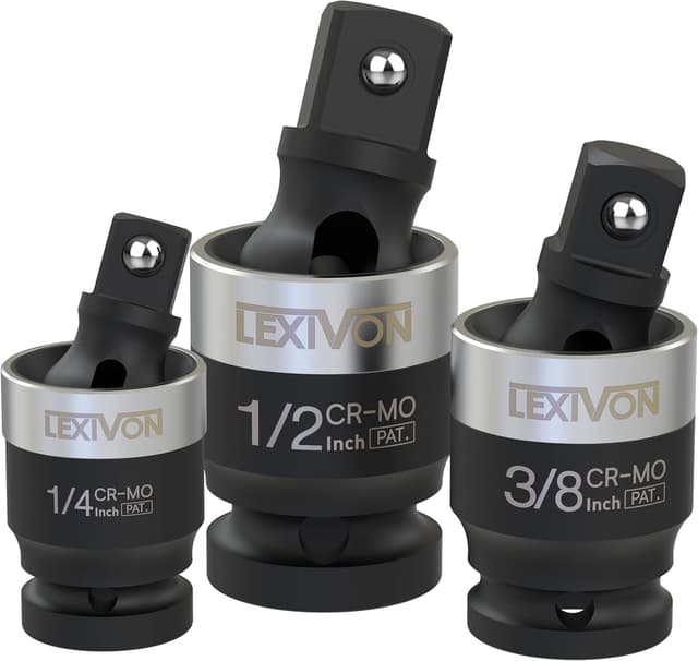 Detalle de LEXIVON LX-113-S adattatori per bussola con snodo sferico (1/4"-3/8"-1/2"), set da 3 per avvitatore a batteria e chiave dinamometrica