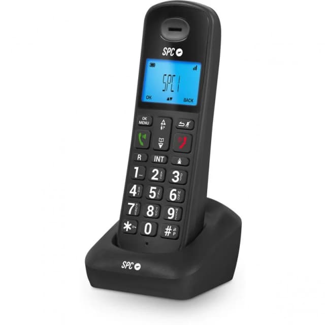 Detalle de SPC Gossip 2 teléfono inalámbrico DECT negro con teclas grandes y pantalla retroiluminada