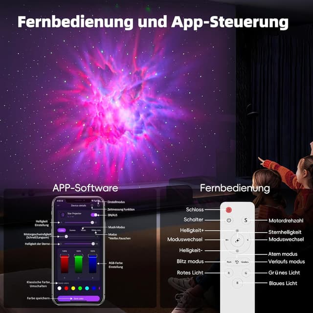 Thumbnail 3 de PAABOW LED Astronaut Sternenhimmel Projektor mit App-Steuerung und Fernbedienung (Rosa/Weiß)