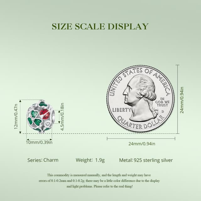 Detalle de Qings vierblättriges Kleeblatt Charm-Anhänger aus Sterlingsilber 925 mit Zirkonia & Marienkäfer (für Armband oder Halskette)