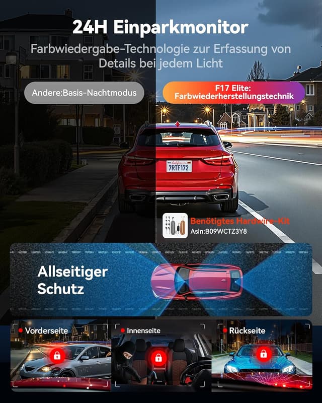 Thumbnail 3 de REDTIGER F17 Elite 4K Dreikanal-Dashcam mit 128GB Speicher