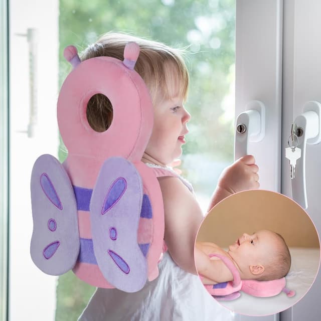 Detalle de Vicloon protezione testa bimbo con farfalla rosa, morbida e regolabile per neonato