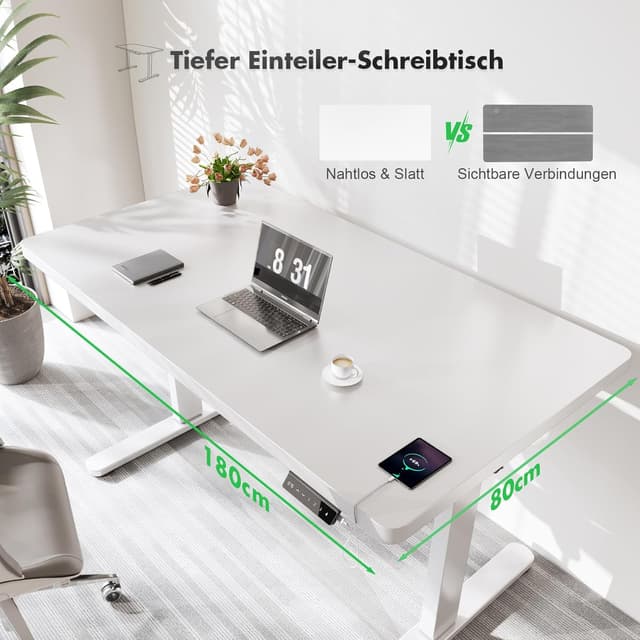 Detalle de Flamaker höhenverstellbarer Stehschreibtisch elektrisch 180x80 cm (mit Kabelmanagement)