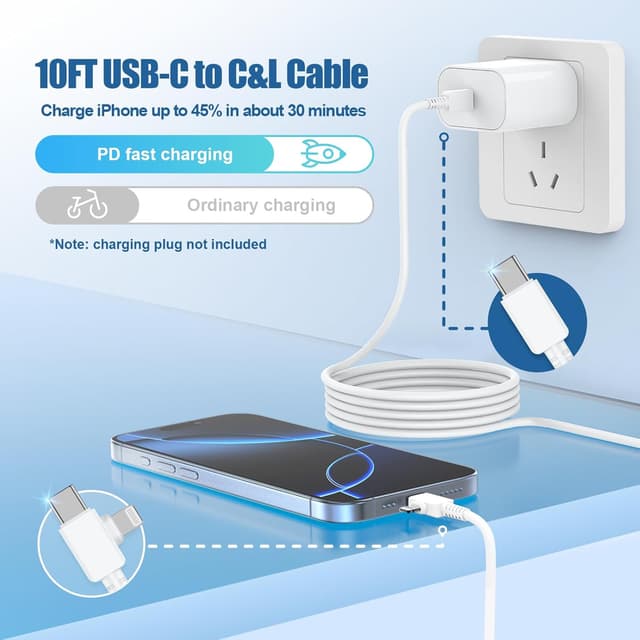Detalle 2 de 2 in 1 iPhone Fast Charger Cable 10ft
