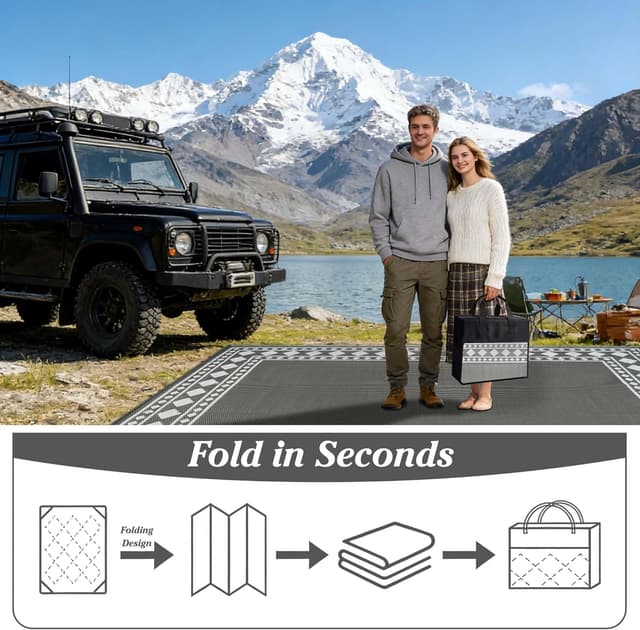 Detalle 2 de Homcomodar Outdoor Rugs for Patios, Waterproof Reversible UV Resistant Plastic Carpet Mats 245x305cm, Grey