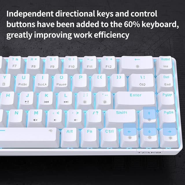 Detalle 2 de Dierya T68SE 60% Gaming Mechanical Keyboard (68-Key) with Blue Switches, White