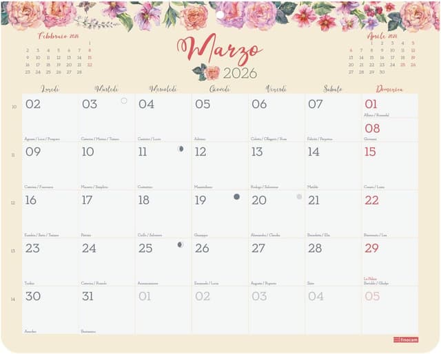 Detalle de Finocam Calendario con calamita 2026 250x200 mm, layout mensile Gennaio–Dicembre 2026