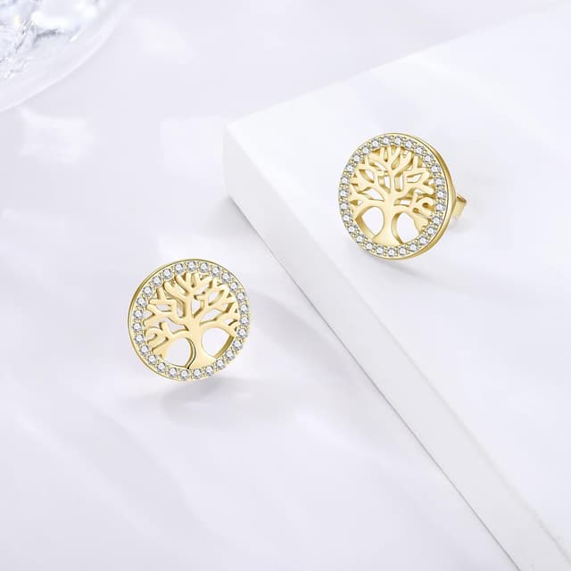 Detalle 2 de Boucles d’oreilles Arbre de Vie en argent sterling 925 Jrêveinfini (zircons), diamètre 12 mm