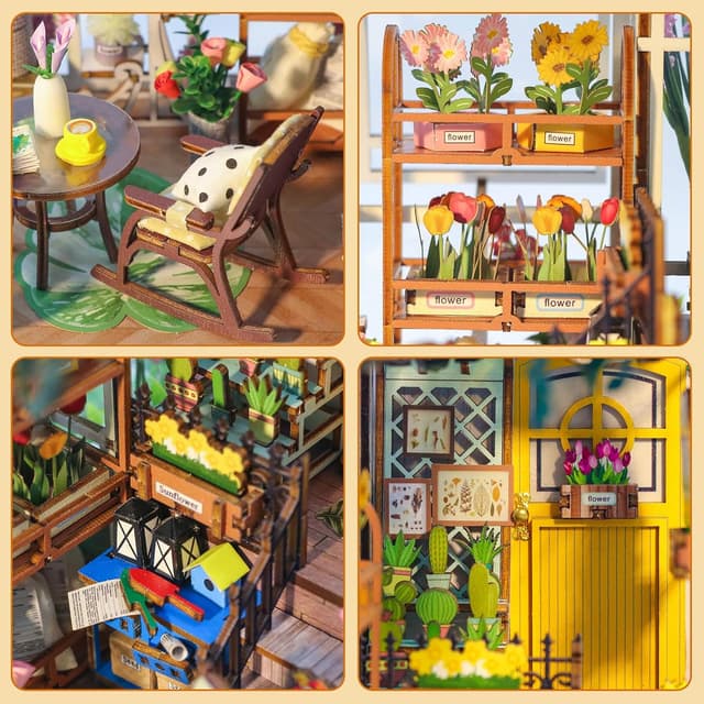 Detalle de Fimeetoy Book Nook Kit for Adults – LED Light Miniature House DIY (3D Garden View)