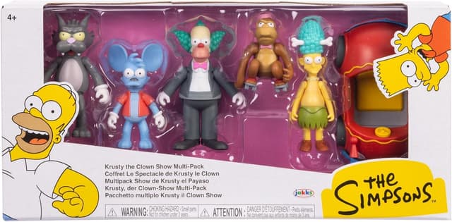 Detalle de The Simpsons Krusty Cast Action Figures Multi-Pack (6,35 cm) von JAKKS Pacific – Krusty, Mojo, Itchy, Scratchy, Sideshow Mel & Clown Car