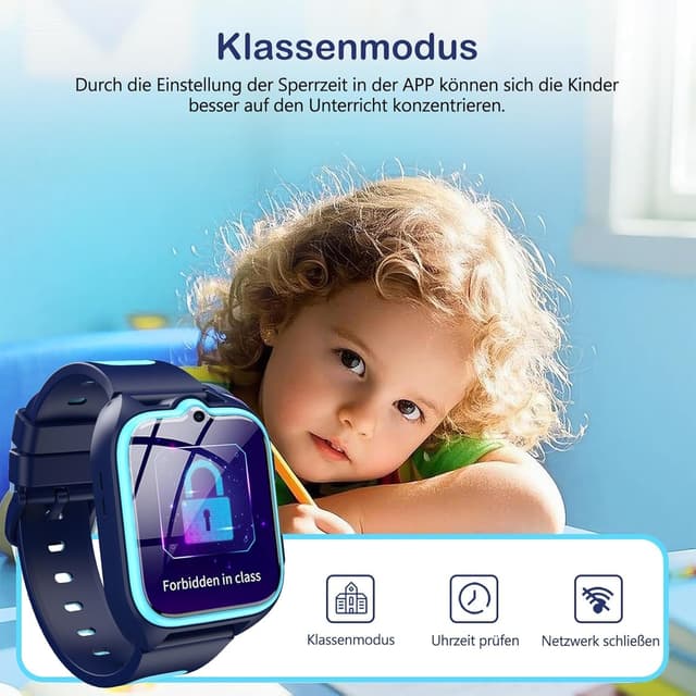 Detalle de IOWODO Montre connectée enfants 4G Wi‑Fi GPS, SOS et mode école (4–12 ans) – Bleu