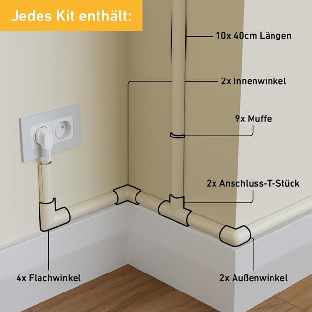 Detalle de D-Line 30x15-mm Kabelkanal Multipack 4 m mit halbrundem Profil, selbstklebend & überstreichbar (Magnolia)