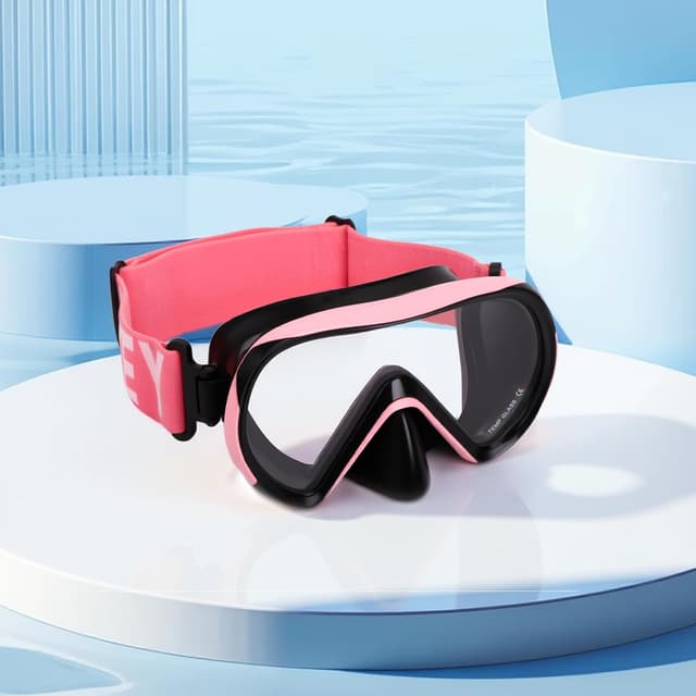 Detalle de HIKOTEY Kinder-Taucherbrille mit Stoffband, Anti-Leck-Schnorchelmaske (4–16 Jahre) – 180° Panorama HD