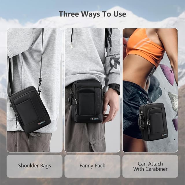 Detalle 2 de SPAHER Borsello uomo con tracolla regolabile 3 in 1 per cellulare, impermeabile in nylon