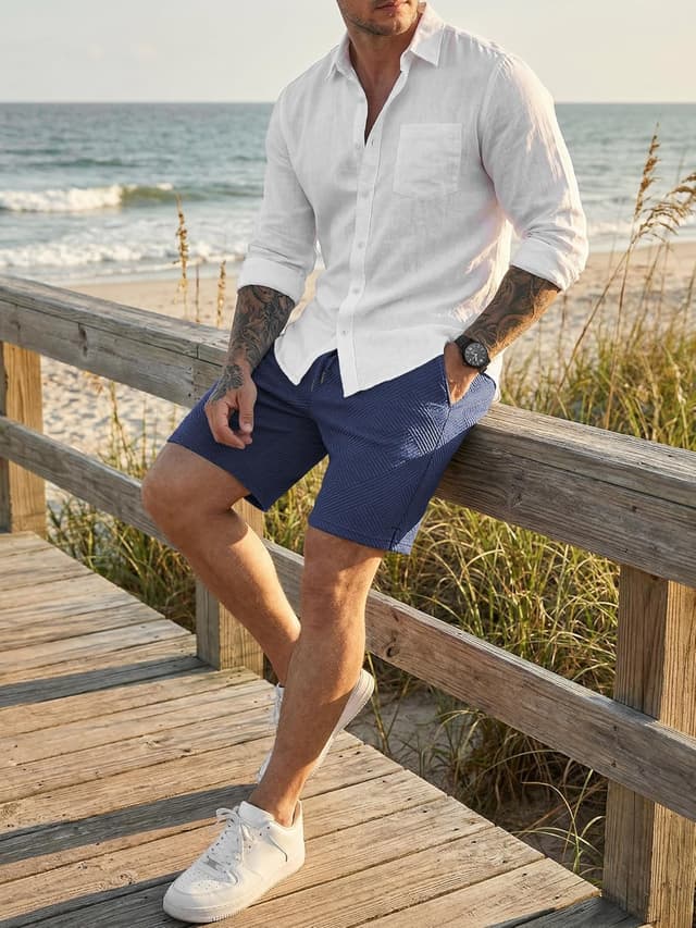 Detalle de JMIERR Herren Textur-Shorts mit 3 Taschen – kurze Freizeit-Shorts für Sommer & Alltag