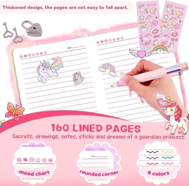 Detalle de PrinBarBee Cat Diary for Girls with Lock and Keys (Tie-Dye Fuzzy Hardcover Notebook, 160 Double-Sided Pages) — A Star-Cat