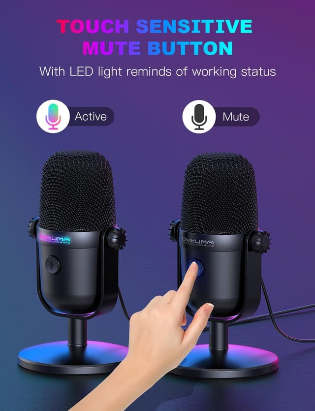 Detalle 2 de ONIKUMA GAMING USB Condenser Gaming Microphone with Noise Cancellation & Mute Button (Black)