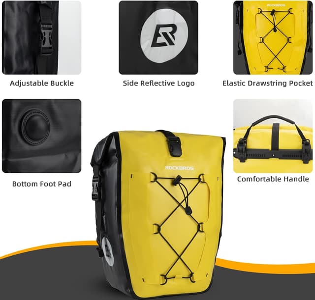 Detalle de Rockbros Pannier Rack Bag (25L–32L) – 100% Waterproof rear bike rack pannier bag