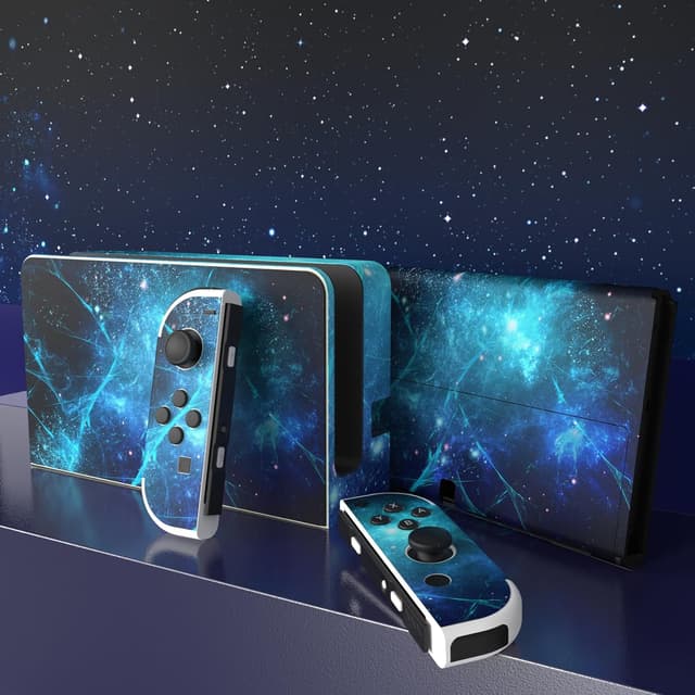 Detalle de playvital Full Set Protective Stickers for Nintendo Switch OLED (Blue Nebula) – vinyl decal skins for console, Joy-Con, dock & grips