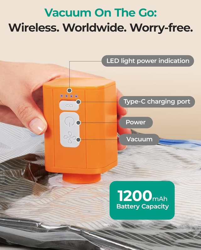 Detalle 2 de BAGSMART Vacuum Storage Bags with Wireless Electric Pump – 12-pack reusable vacuum bags for travel and home